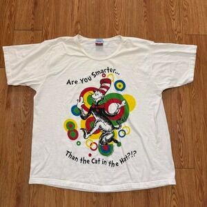 Vintage 90s Dr Seuss Women's OSFA Shirt Cat in the Hat White‎